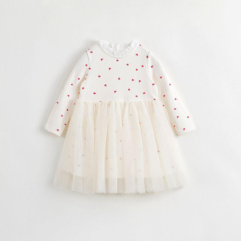 [De Rong Fei] Mark Jenny Girls  Patchwork Mesh Dress Baby Dress 2025 Winter Collection 231278 Red Heart 110