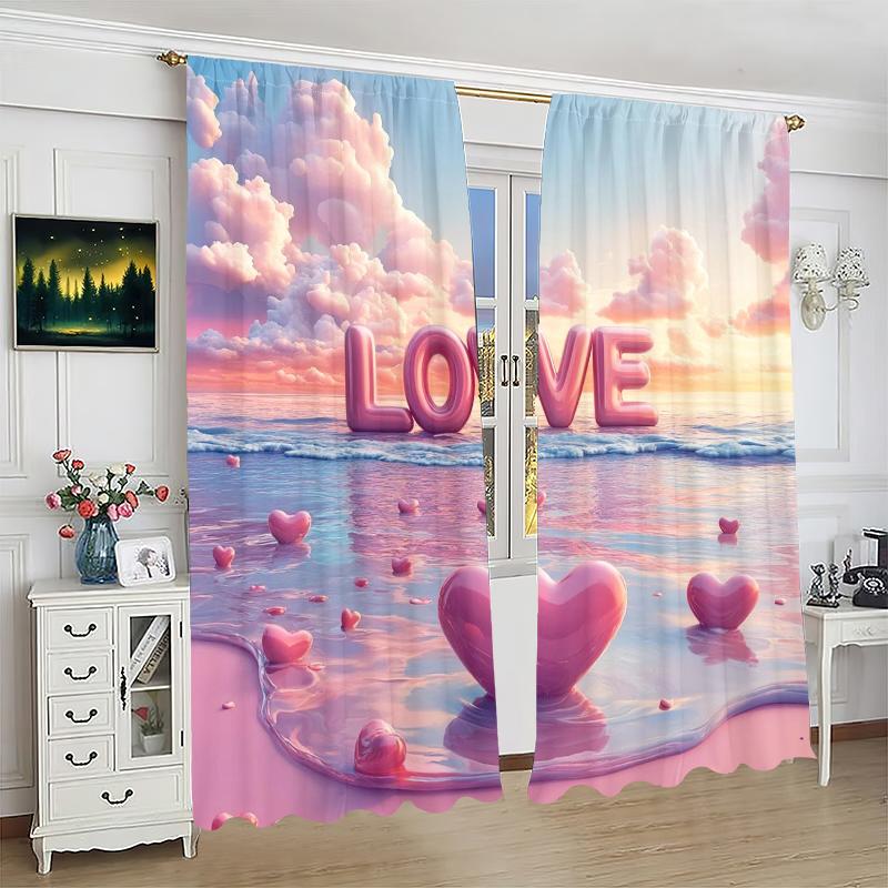 Valentine's Day Rekindles the Warmth of Love -2 Pieces - Printed Curtains, 100% Polyester, Perfect for Home Decor