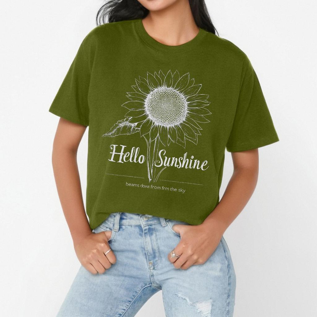 Women's Casual Fashion Street Slim Short Sleeve Sunflower Printed T-Shirt Top