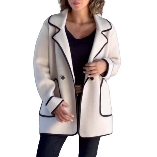 Fall Spring Women Jacket Loose Turn-down Collar Pockets Double Button Closure Warm Double-sided Woolen Coat Mid