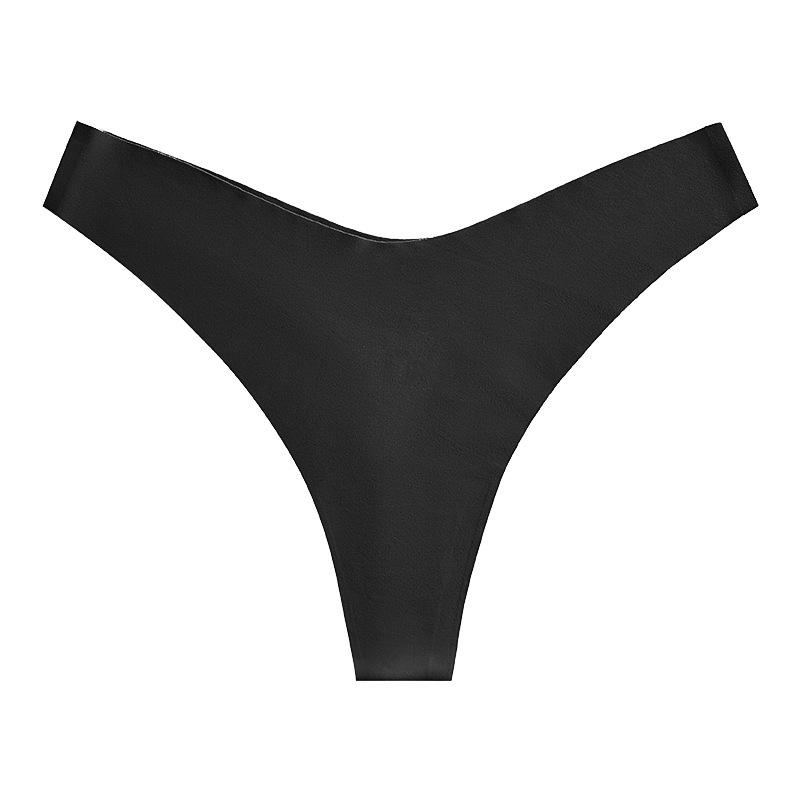 

European and American sexy thong female leopard print large size seamless low waist triangle printing breathable sports yoga ice silk underwear S чёрный