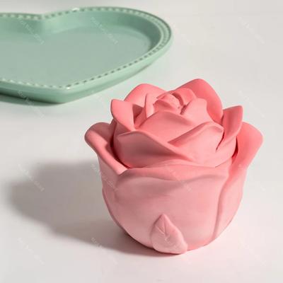 3D Rose Candle Jar Concrete Silicone Molds With Lid Crystal Resin Mold Flower Candle Holder Storage Box Cement Mould Home Decor
