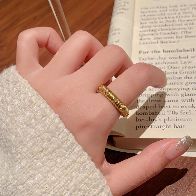 Light Luxury Brushed Zirconia Women s Open Ring - Retro Court Style Fashion Adjustable Open