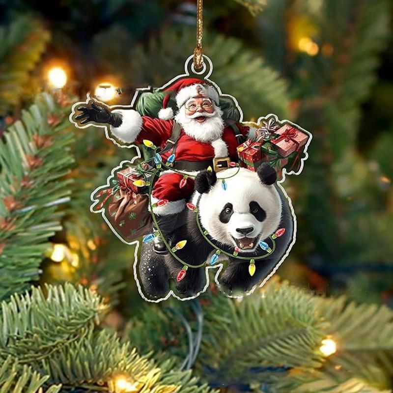 

2026 Санта Клаус и его смешная собака Орнамент 2D плоская акриловая подвеска Рождественское украшение для дома Рождественская елка Год Керст