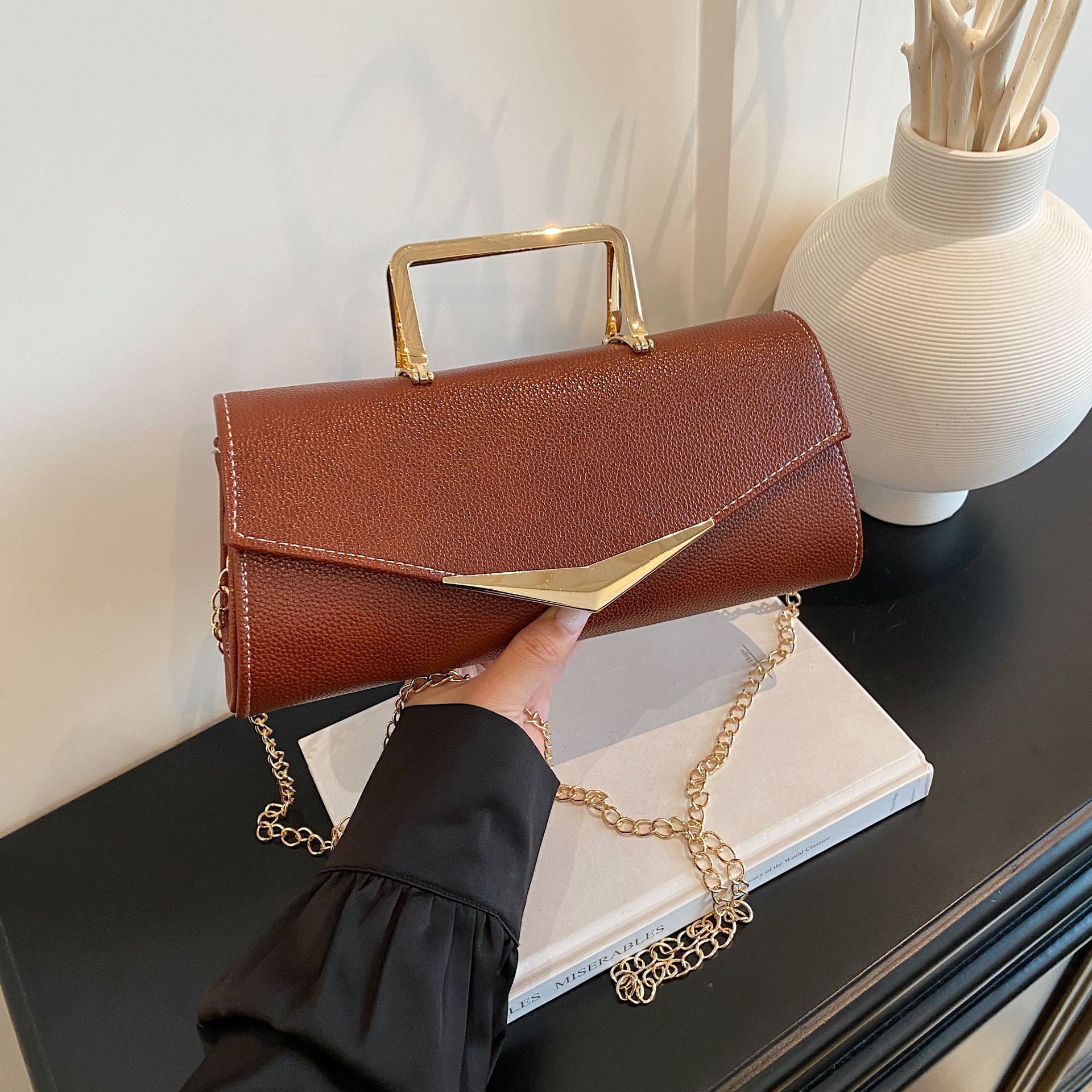 

Банкетная сумочка женская модная сумка на плечо вечернее платье цепочка сумка-мессенджер изысканная сумка для мобильного телефона маленькая квадратная сумка тёмно-рыжий