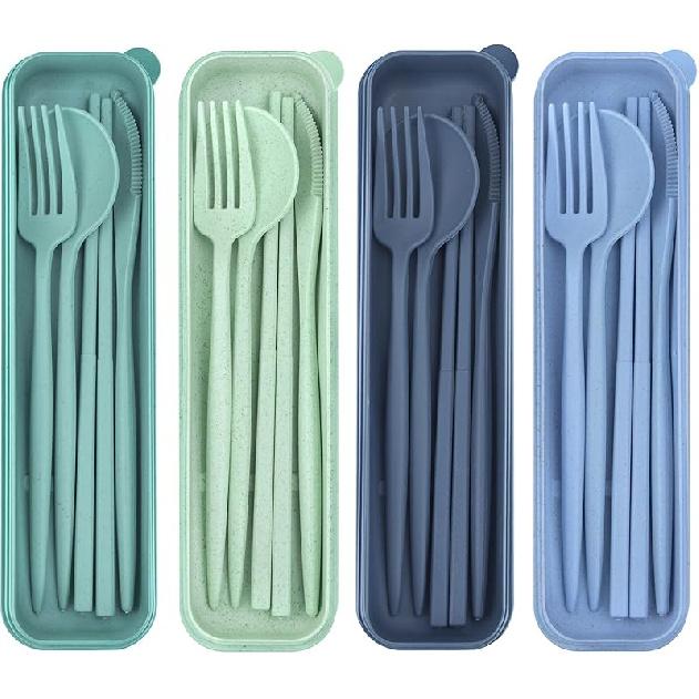 4 Sets Reusable Utensils Set with Case,Travel Utensils with Case,Reusable Utensils for Lunch Box accessories,Portable Chopsticks Knife Fork and Spoon