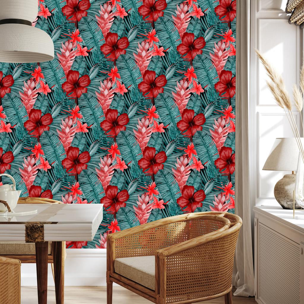 Exotic Flowers and Leaves Wallpaper for Living Room and Bedroom 50x1000