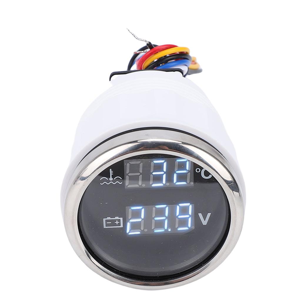 52mm 2 in 1 Digital Water Temperature Voltage Gauge with White Backlight Car Boat Water Temp Voltmeter for Cars RVs Trucks Ships