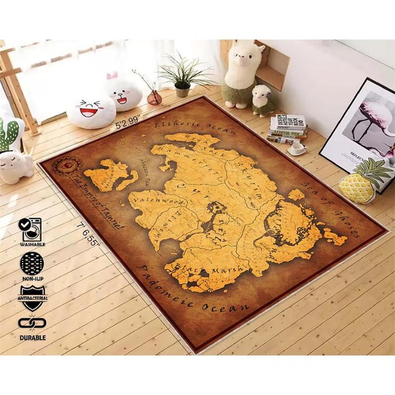 The Empire of Tamriel Retro Map Rugs Fantastic Rug Popular Rug Magic Rug Retro World Map Rug Geography Themed Carpet Co Ol Rug