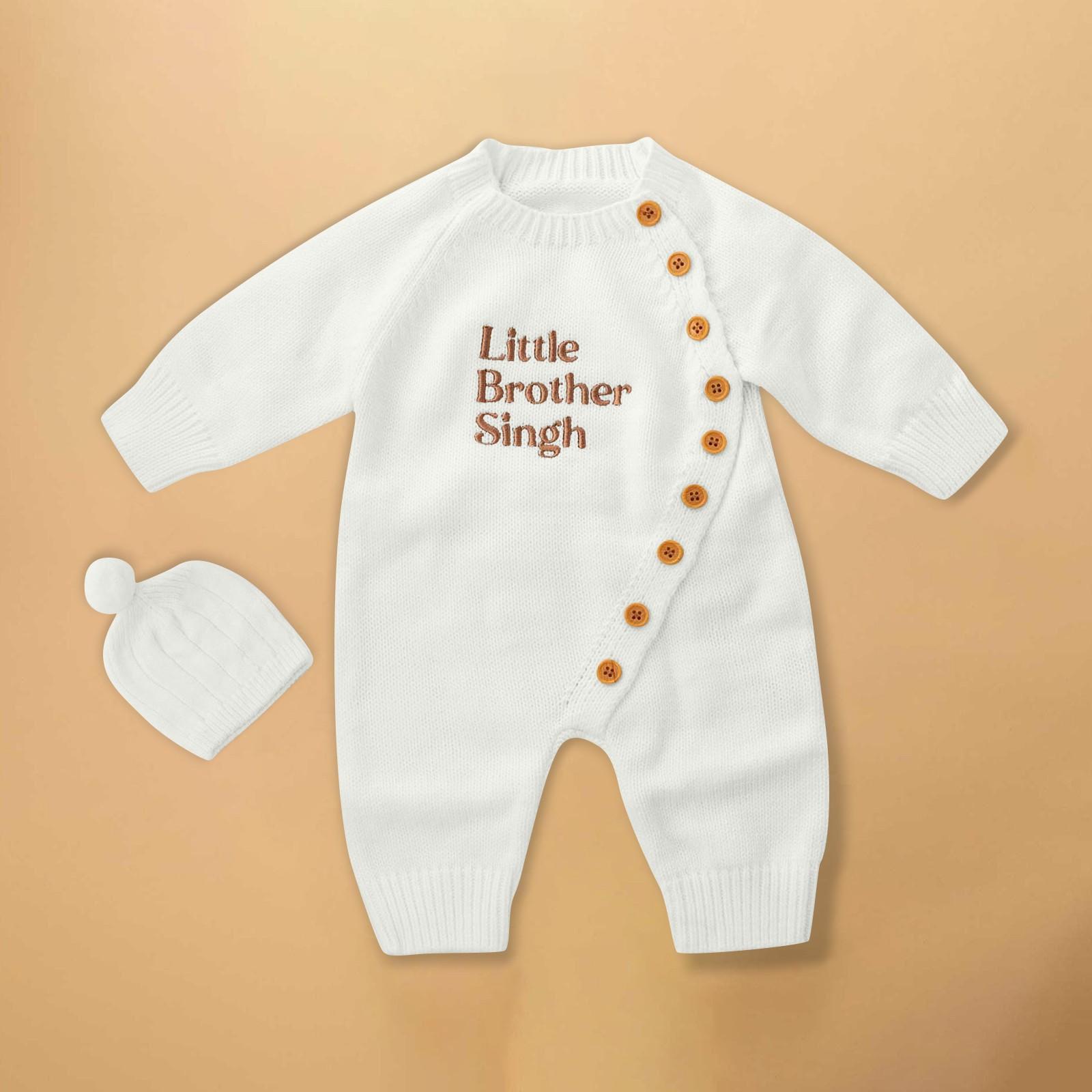 

Персонализированная вышивка Детский вязаный комбинезон индивидуальный детский свитер Милая одежда для ползания 59 бежевый