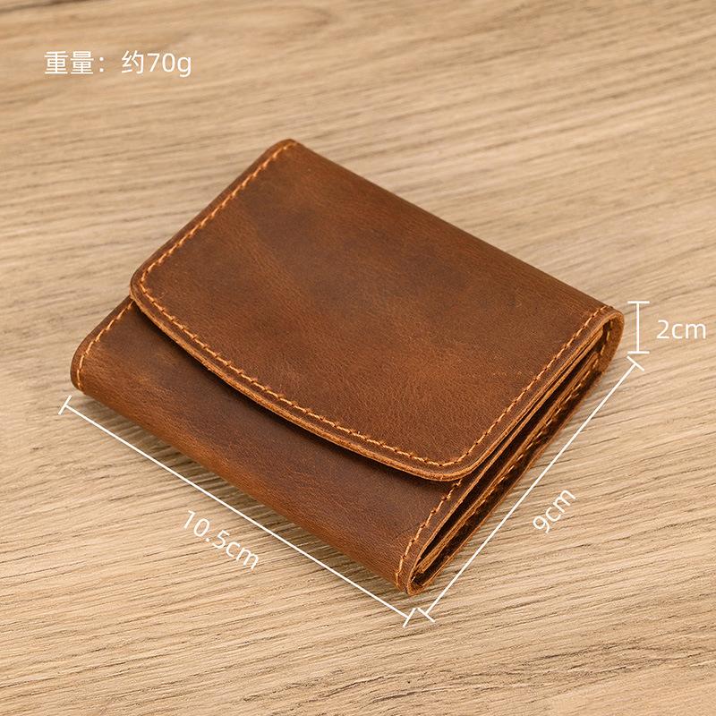 Leather Change Bag, Snap-Button Small Card Bag, Men'S And Women'S Retro First-Layer Cowhide Original Small Wallet, Broken Silver Bag.