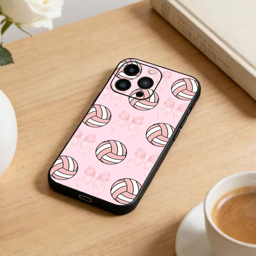S-Volleyball Painted Phone Case For iPhone 16,15,14,13,12,17,Pro Max,Plus Silicone Black Case