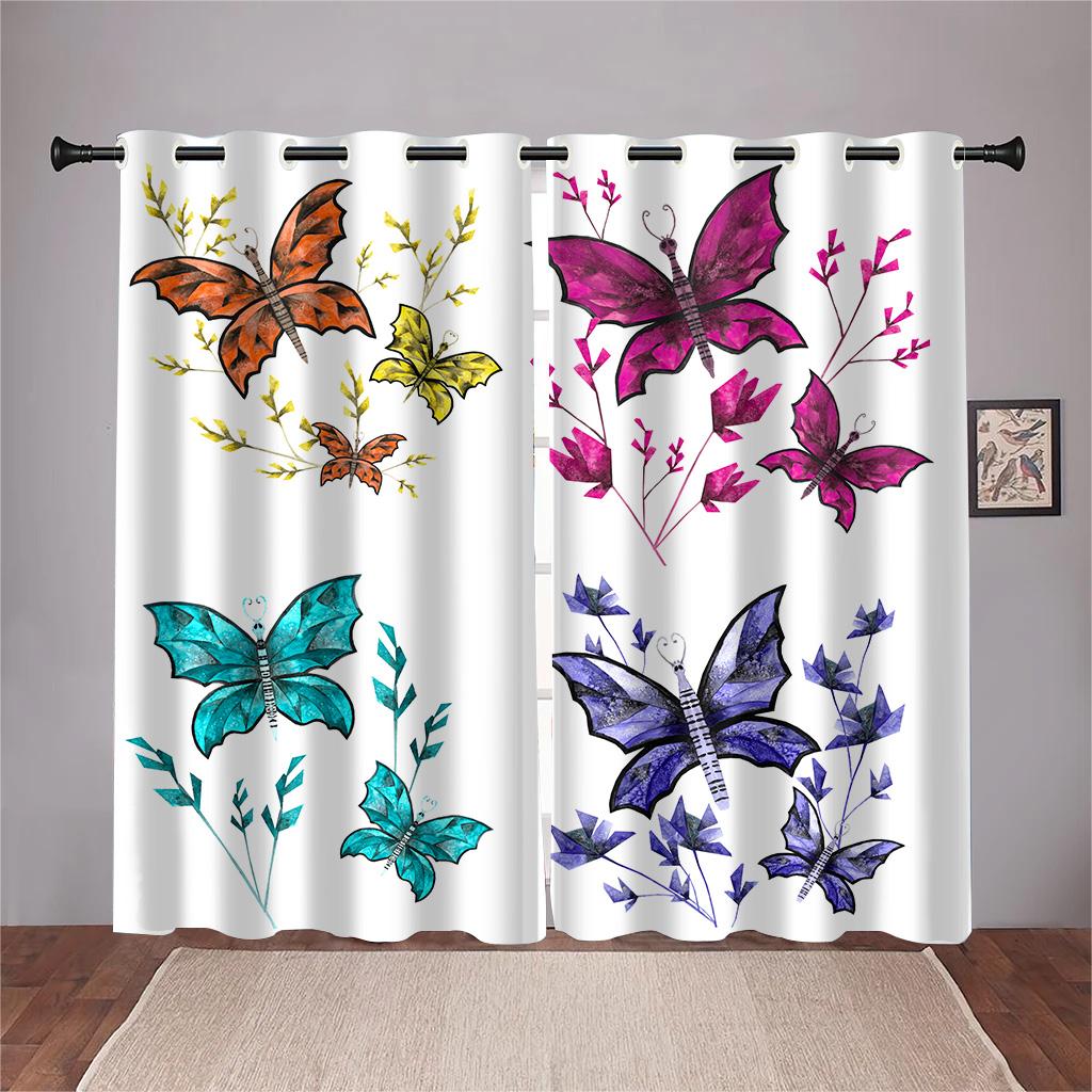 

Психоделический стиль Фиолетовые бабочки Шторы 2 панели Красочные бабочки Шторы Гостиная Спальня Балкон Кухня Декор 50W130H(CM)X2PCS&HooK
