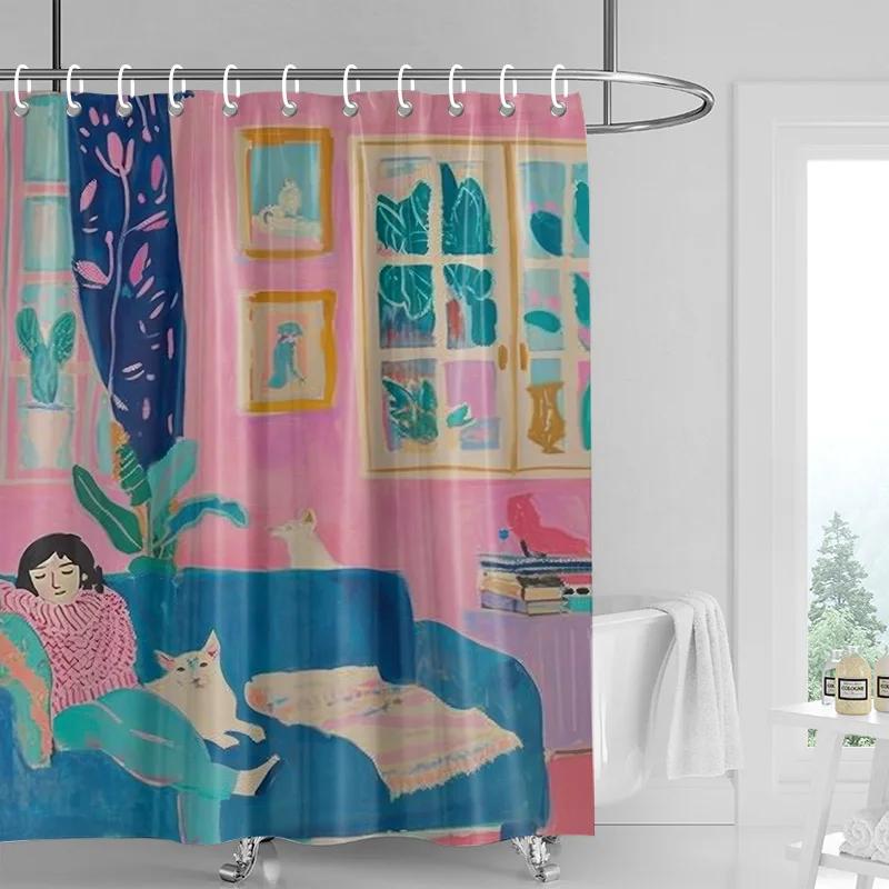 Abstract Art Illustration Bathroom Shower Curtain Waterproof Fabric Modern Nordic Bathroom Curtain Shower Curtain 180x200cm