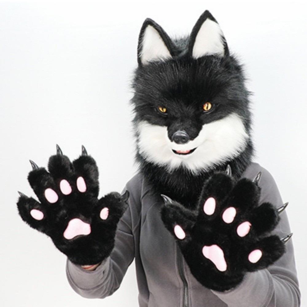 Furry Plush Cat Paw Gloves Wolf Puppy Animal Claw Mittens Cute Cosplay Costume Gloves  Party