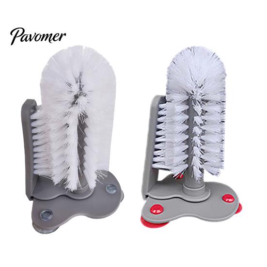 Durable Plastic Scrubber Suction Cup Bottle Brush, Wall Mounted Rotating Cleaning Scrubber, Tea Stain Remover Thick Bristles Sink Accessory