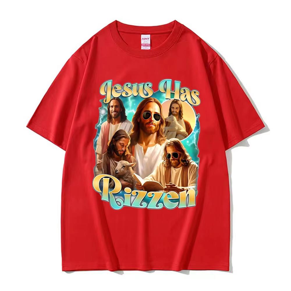 

Jesus Has Rizzen He Ls Rizzin Funny Christian Religious Tee Shirt Unisex Women Comfort T-shirt Vintage Oversized TShirts Streetwear 4XL