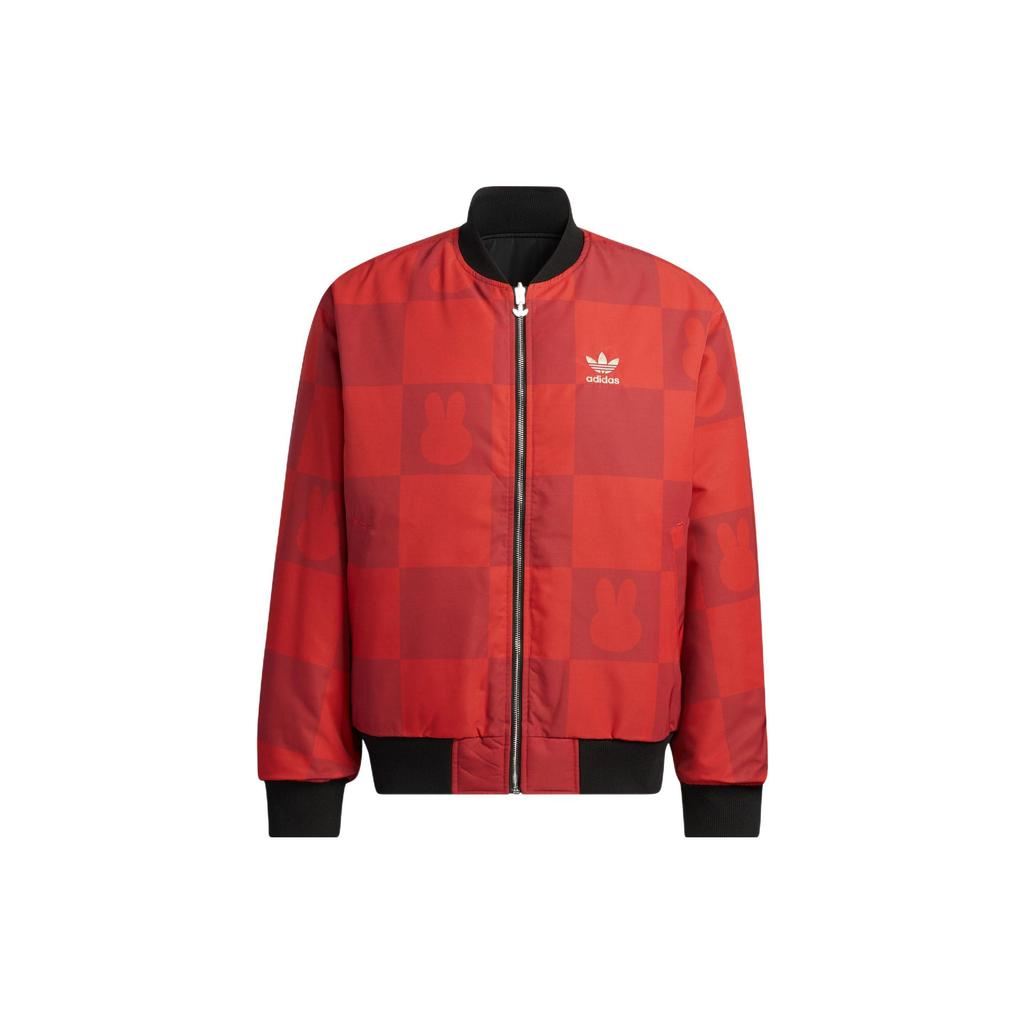 adidas Originals Clover Plaid Logo Print Reversible Zip-Up Cotton Jacket Men Jackets Black HY7276