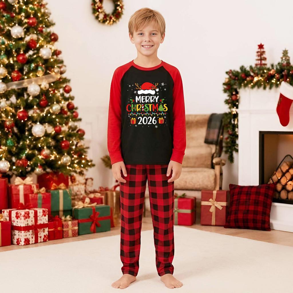 Matching Family Christmas Pajamas Set, Neck Long Sleeve and Pants Holiday Loungewear