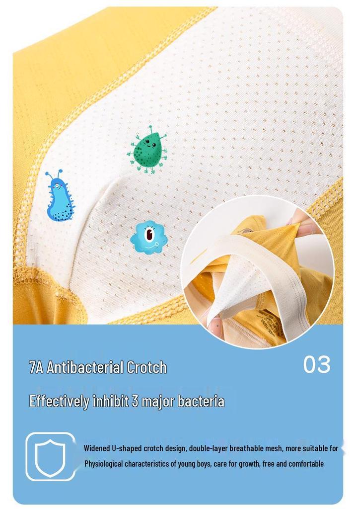 Jungen Modal Boxershorts - A-Klasse Baumwolle, Antibakterieller Netz-Schritt, Atmungsaktive Sommer-Eis seide, Leicht, Vier-Ecken-Design