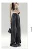 2025 Spring/Fall Women's High-Waisted Wide-Leg Printed Jeans - American Style, Slimming, Loose, Drapey, Floor-Length.