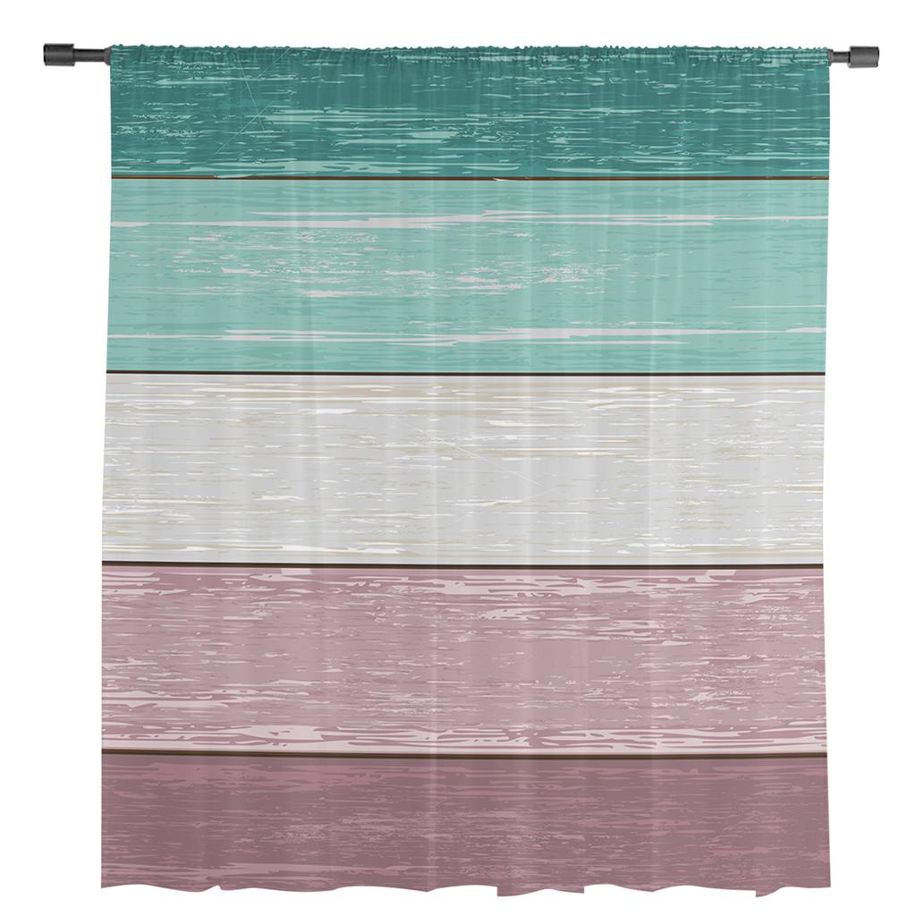 Vintage Farm Barn Marine Green Purple Gradient Sheer Curtains for Living Room Decor Window Curtains Kitchen Tulle Voile Curtains