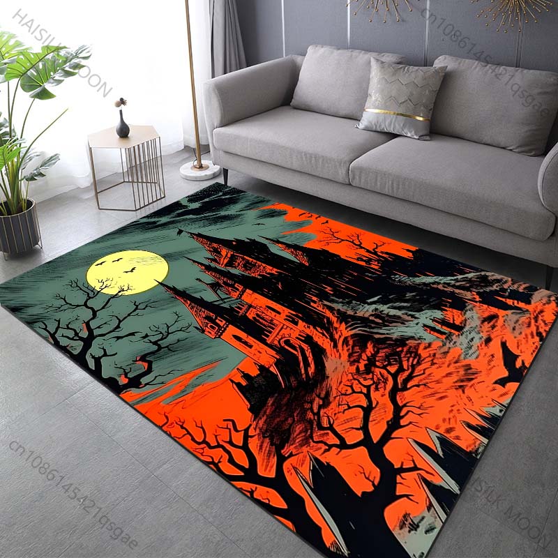 Halloween Style Vampire Castle Carpet for Living Room Bedroom Sofa Home Decor Non-slip Floor Mat Modern Rugs Holiday Gift