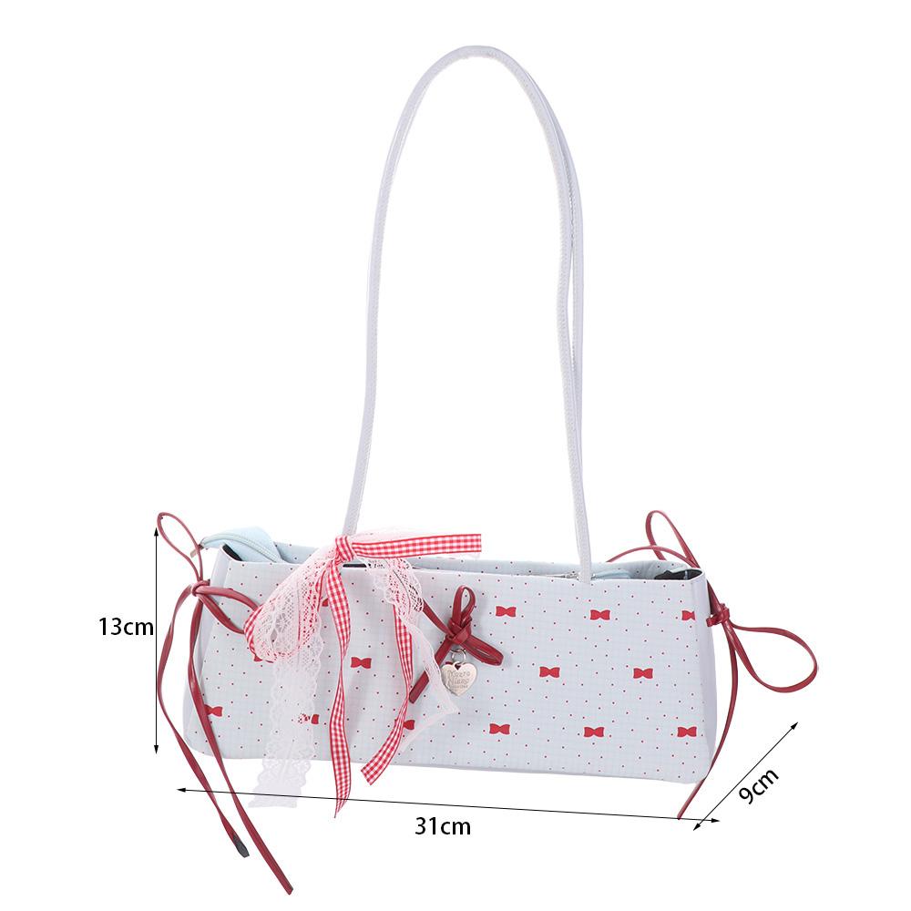Lace Ribbon French Stick Handbag Sweet Underarm Bags Portable Bow PU Shoulder Bag  Girls