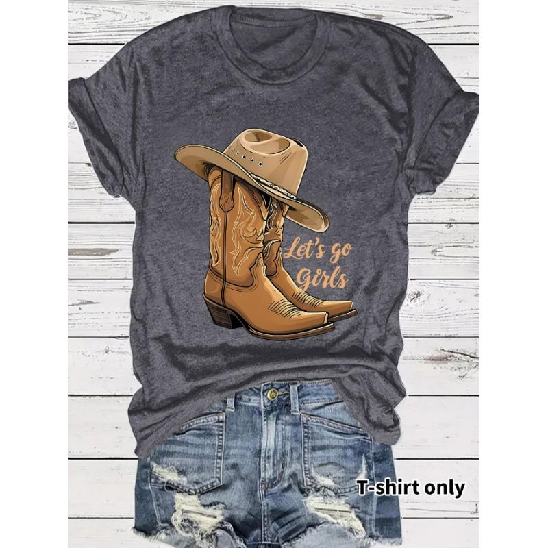 Casual T-shirt Martin Boots and Hat Printed Summer Round-neck Short-sleeved Top