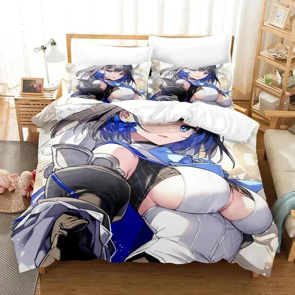 3D Print Anime Ouro Kronii Bedding Set Printed With Pillowcase Bed Duvet Cover Soft Queen King Size Bedclothes Home Boys Adult
