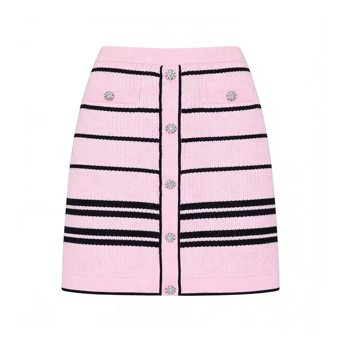 Spot high-quality spring and autumn new striped lady women s top jacket + hip skirt set 2674 S