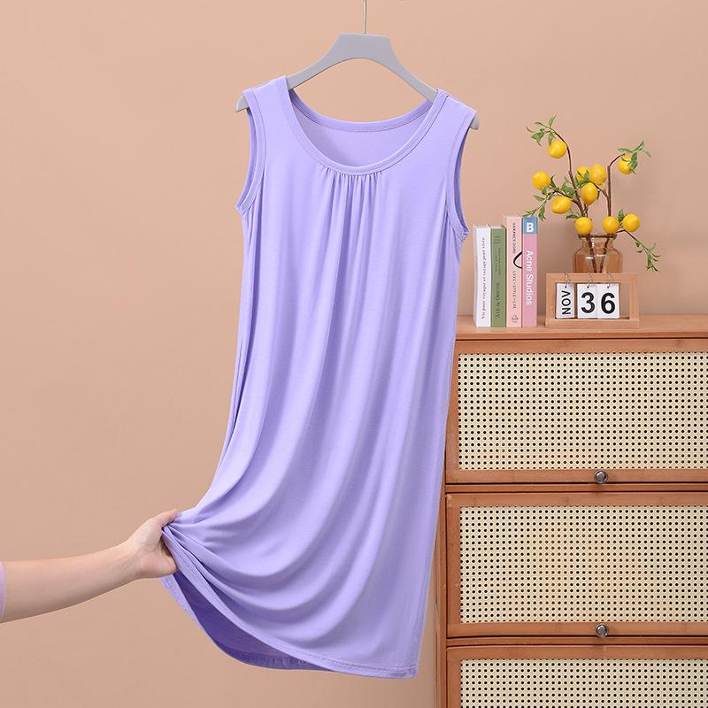 Loose Pleated Sleeveless Vest Skirt Medium and Long Nightdress Home Pajamas Large Size Thin Women's Dress