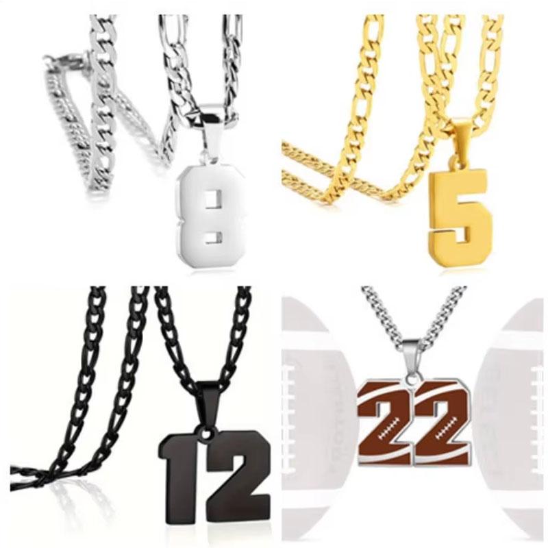 Men's Athlete Stainless Steel Sports Digital Necklace Baseball/Basketball/Soccer Team Inspiration Jewelry Spot
