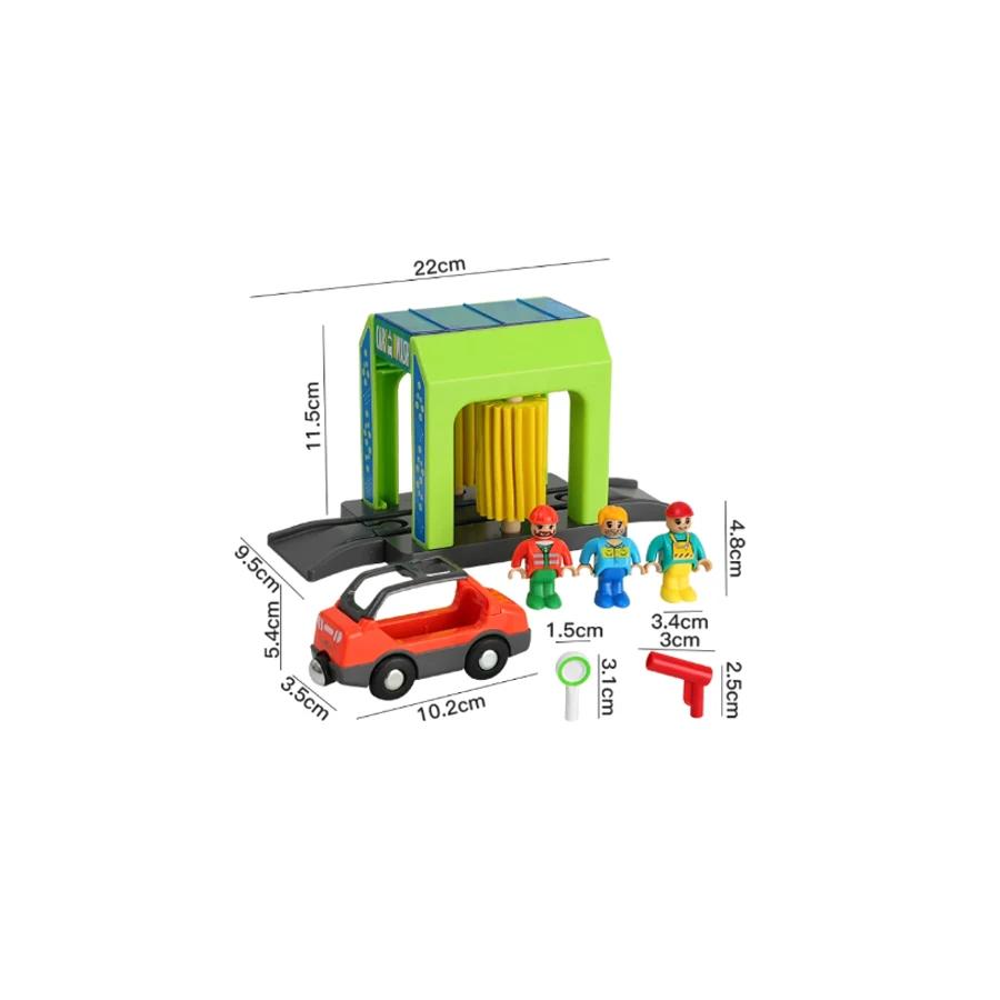 City Plastic Police Station Car Wash Room City Scene Building Block Set Compatible Brio Wooden Train Track Toy For Children Gift