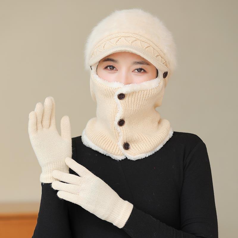 Hat for Women  Winter One Piece Hood Middle Aged and Elderly Mothers  Plus Fluffy Hat  Grandma Warm Windproof Scarf  Can Hang Mask Hat