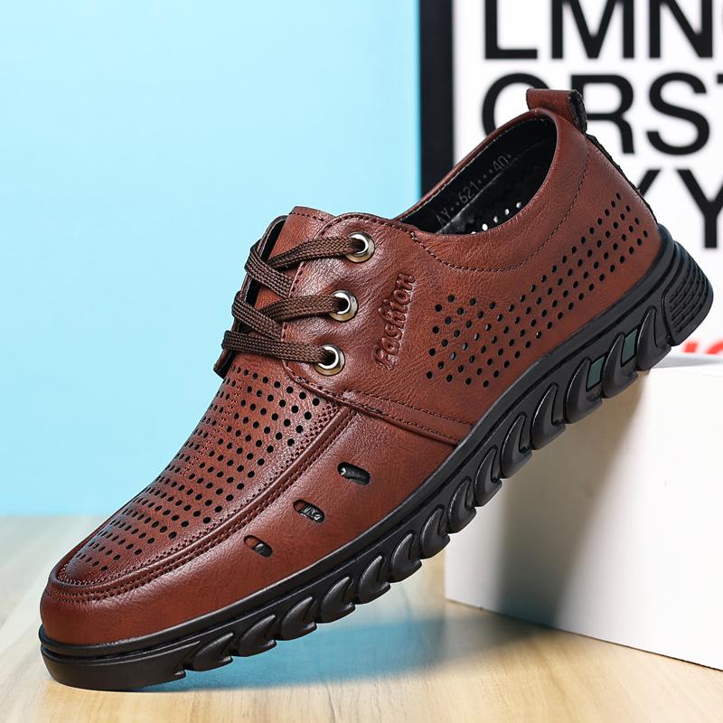 

Мужские туфли из ПУ кожи, дышащие, с полыми вставками, повседневные сандалии JZ-621-28 44 коричневый