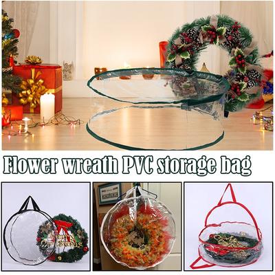 Sac de Rangement pour Couronne de Noël Rond Transparent en PVC Imperméable Anti-poussière Sac de Rangement pour Guirlande Conteneur Organisateur pour Guirlande