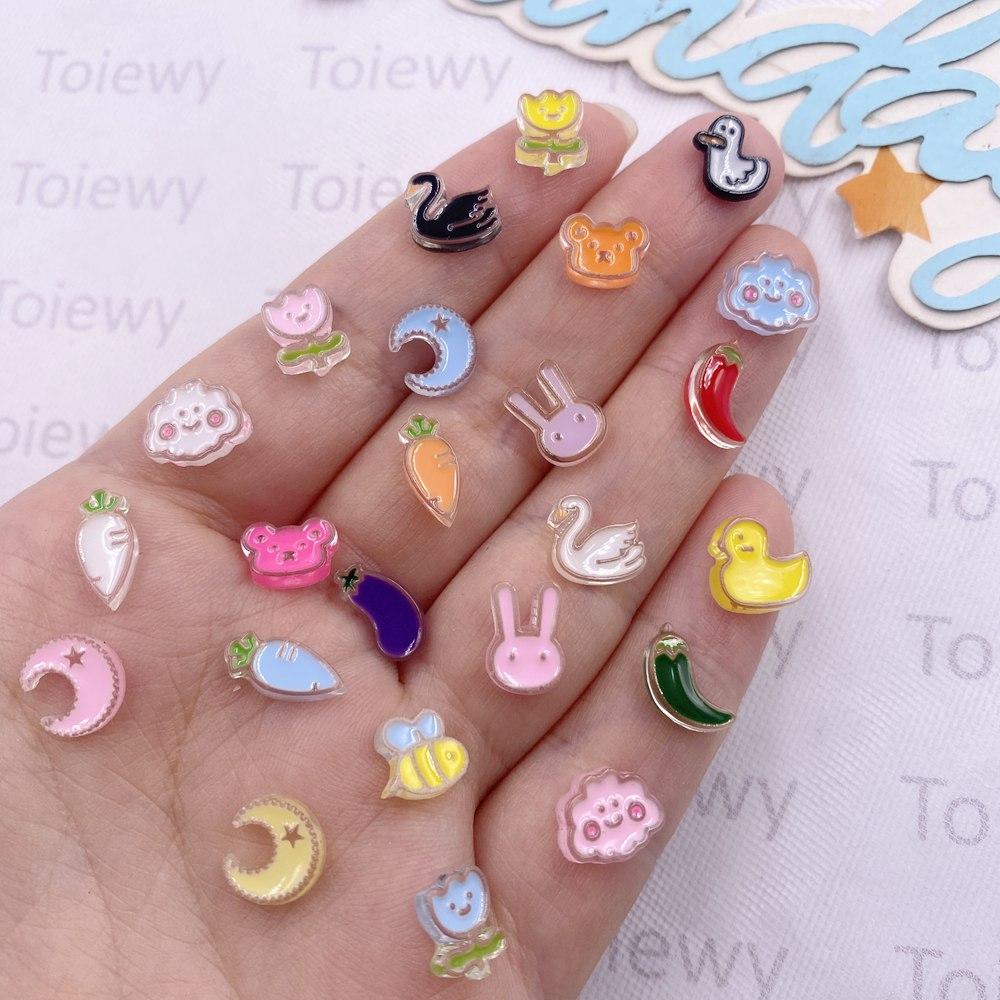 

50PCS Mixed Rabbit Flower Radish Cloud Bee Nail Art Flatback Rhinestone Scrapbook DIY Acrylic Sheet Applique Crafts Accessories