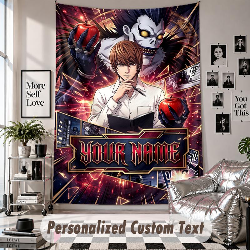 Wall Hanging Tapestry With Custom Name & Text, Death Note Decorative Tapestry For Bedroom