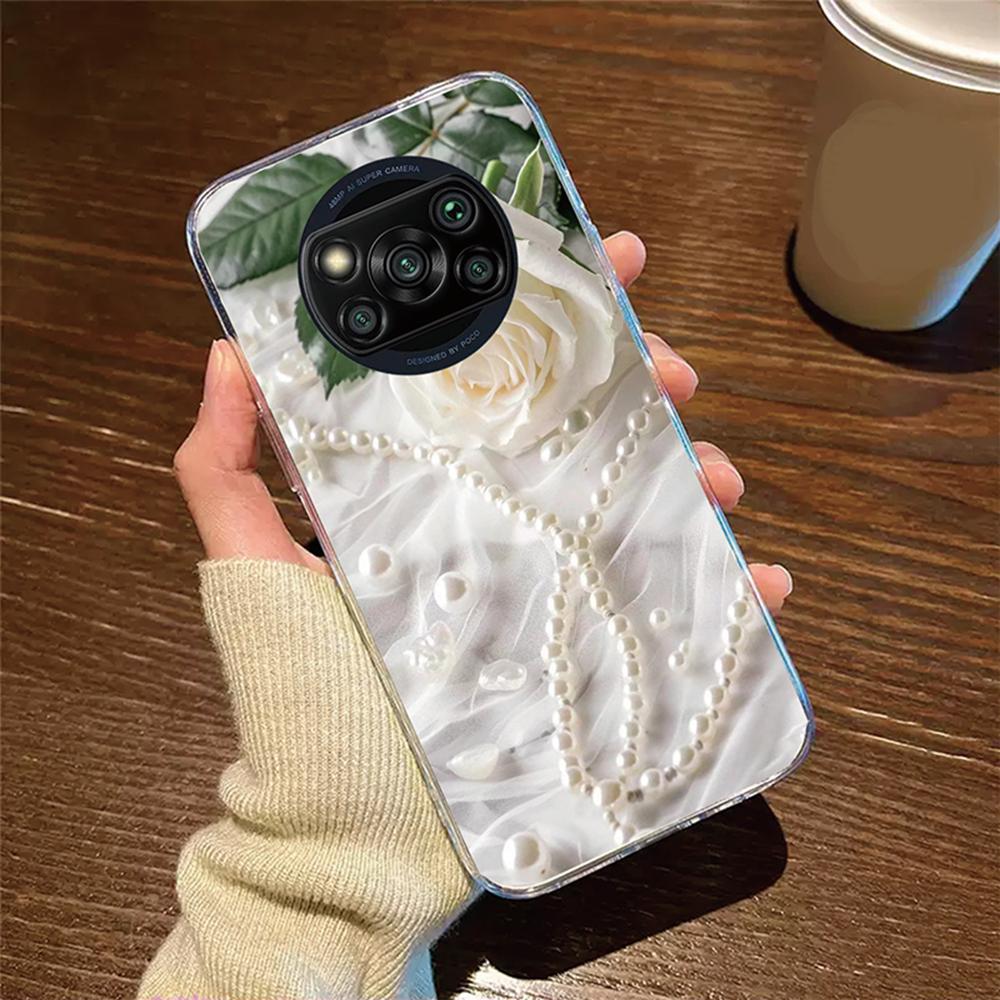 Rose Flower Daisy Oil Painting Phone Case For Xiaomi Poco X3 NFC X3Pro Cover Protection Clear Couple Transparent PocoX3 6.67"