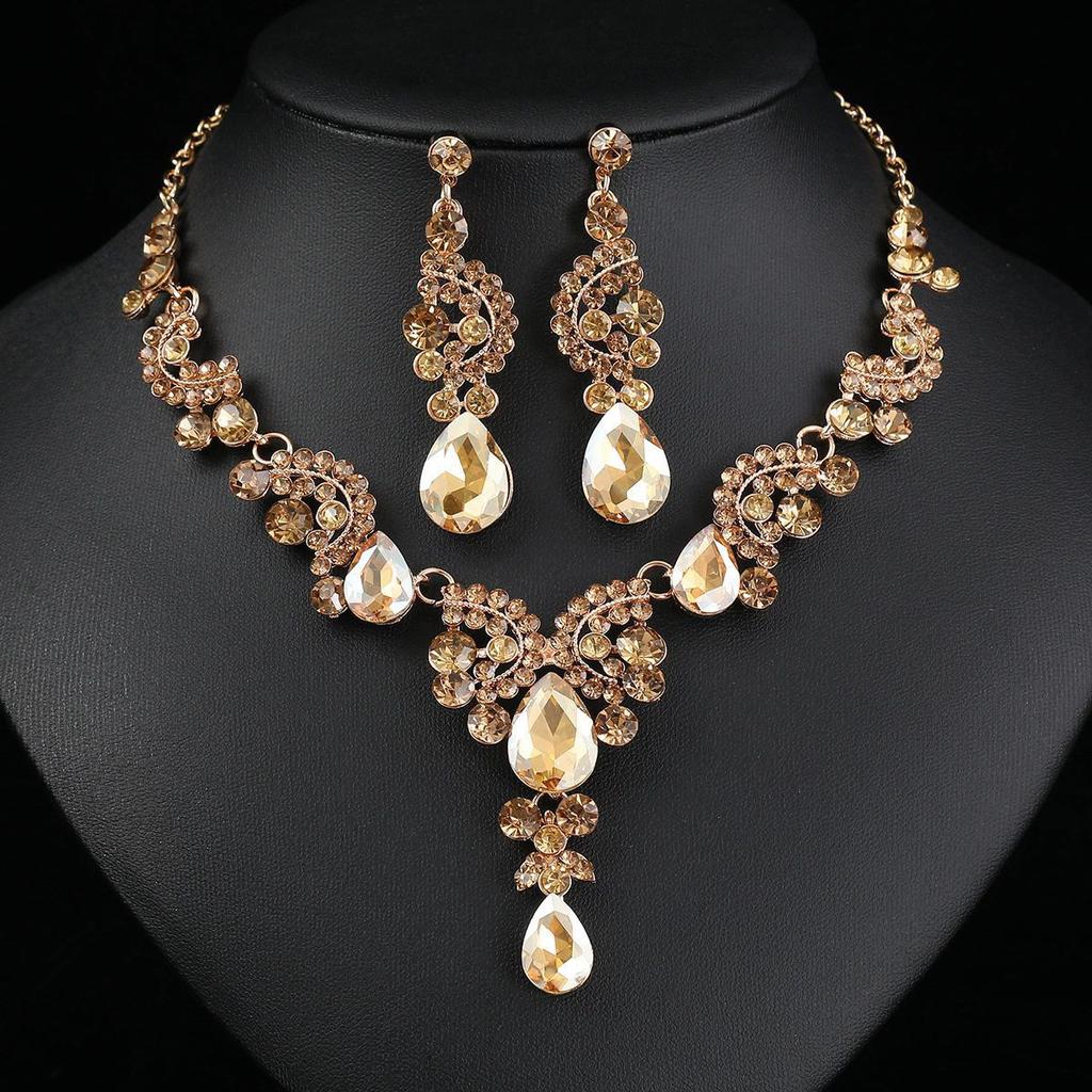 Alloy Rhinestone Wedding Necklace Earrings Bridal Wedding Accessories Banquet Ladies Jewelry