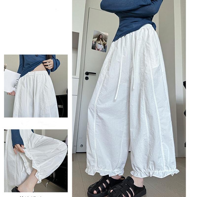 High Waist Loose Casual Women Pants Solid Color Fashion Wide Leg Pants Female Summer Nine Point Pants 2025
