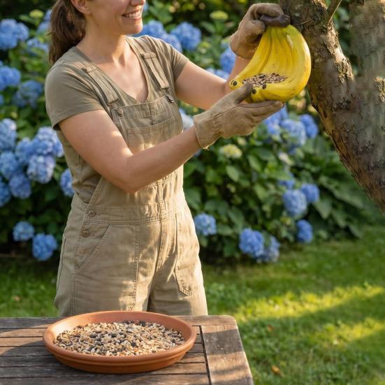 Resin Banana Bird Feeder Outdoor Decorative Bird Feeder Wall Mounted Wild Bird Feeder for Garden Backyard Decoration