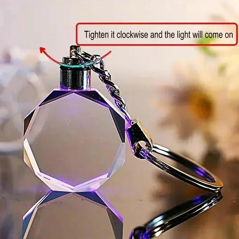 5PCS Crystal Keyring Pendant With LED Light Personalized Glass Commemorative Pendant Souvenir for Luminous Interior Accessories