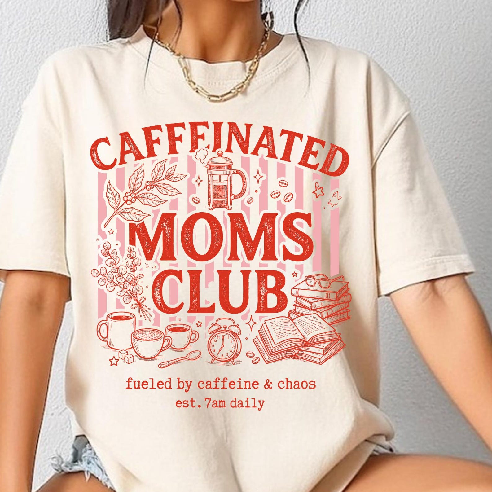 Caffeinated Moms Club Shirt, Tired Moms Club Shirt, Funny Mom Tee, Caffeinated Mama Shirt, Gift for Mom, Coffee Lover Tee, Trendy Mama Shirt M