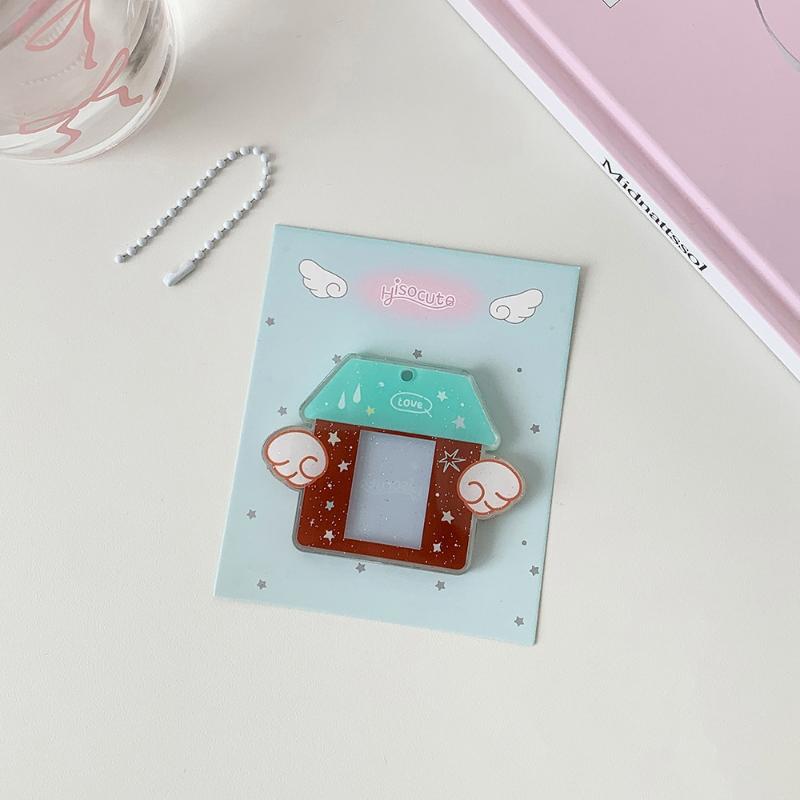 Korean Ins Style Y2K Wing House Hard Card Folder Brick Acrylic For 1Inch Id Photo Storage Display Pendant Keychain Ornaments