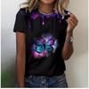 Sommer Rundhals 3D Bunter Schmetterling auf Schwarzem Hintergrund Druck Top Modische Lässige Kurzarm Damen T-Shirts