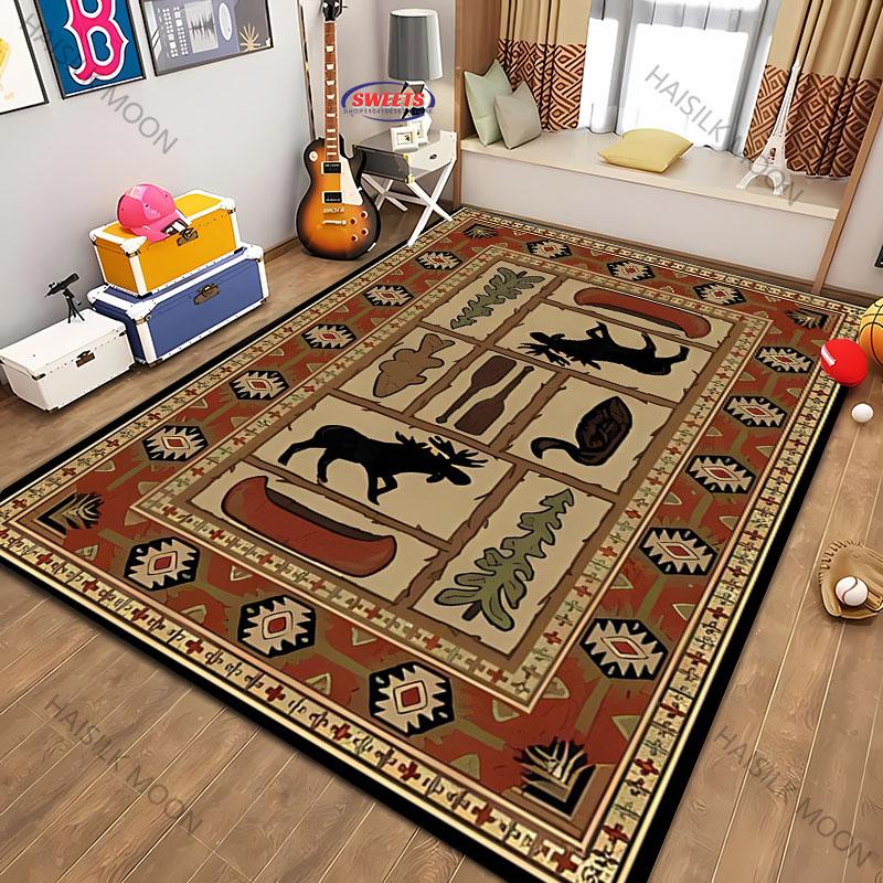Amerikanischer Country-Retro-Stil Teppich mit Tierdruck für moderne Heimdekoration, schmutzabweisend, Kinderspiel Anti-Rutsch-Dekormatte Geschenk