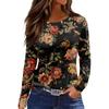 Damenmode Lässig Schlitz Saum Rundhals Langarm Lose Bedrucktes T-Shirt Damen Top
