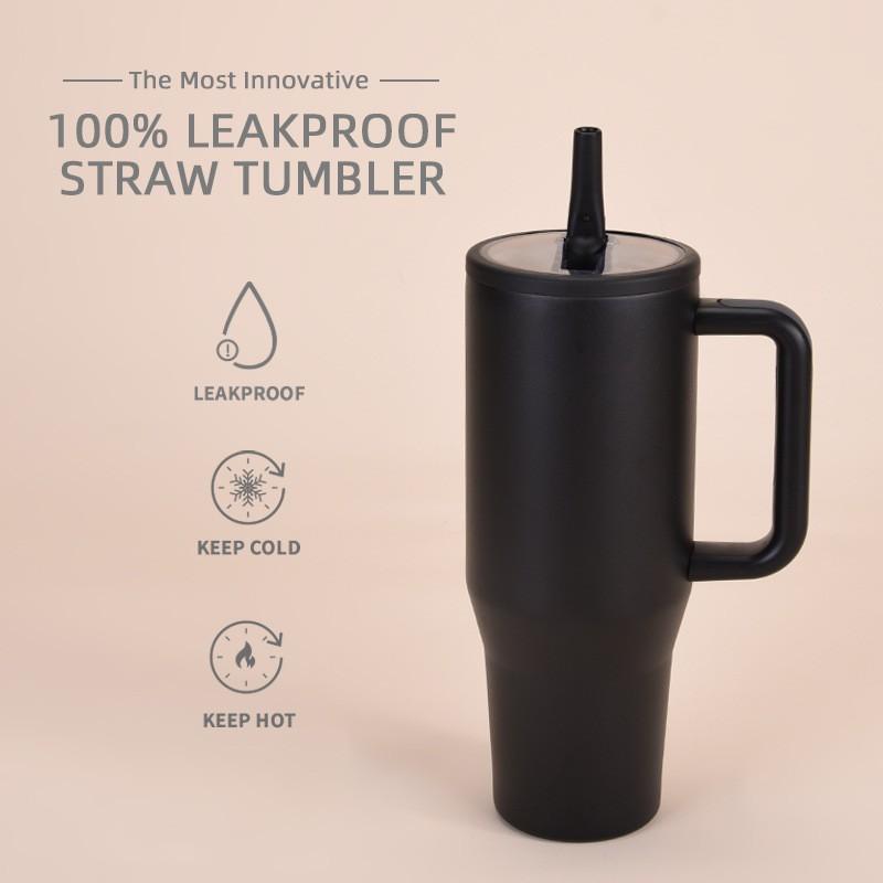 1200ml Double Wall Vacuum Insulated Travel Tumbler With Leakproof Foldable Straw Lid Car Office Outdoor